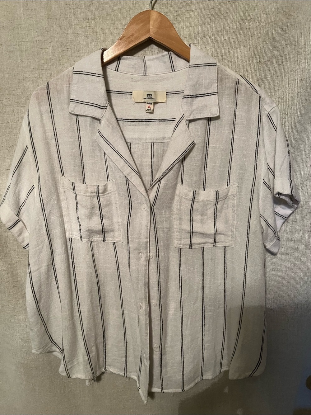 Lightweight White Stripe Women's Button-Up Shirt - Thread & Supply